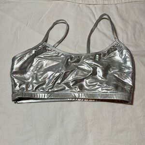 Metallic silver sports bra